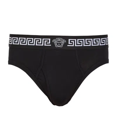Versace Stretch-cotton Briefs In Black