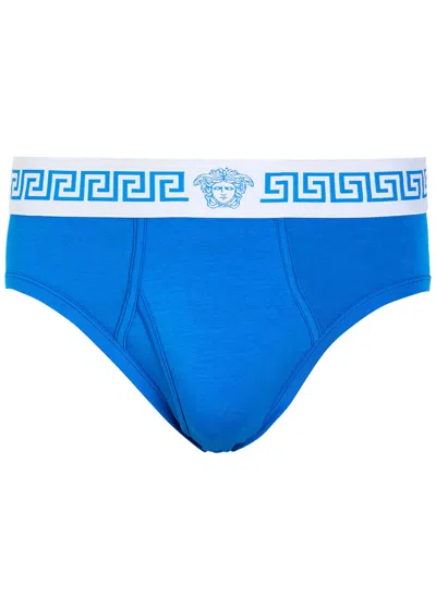 Versace Stretch-cotton Briefs In Blue