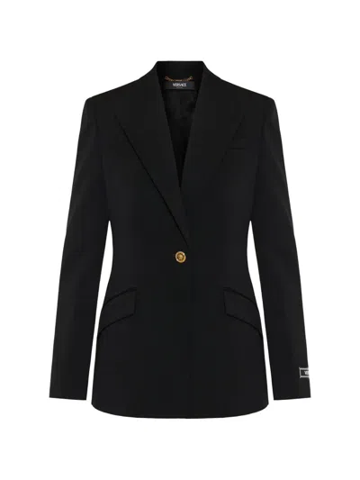 Versace Stretch-wool Blazer In Black