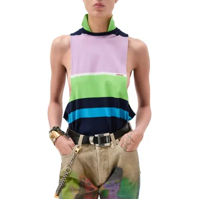 Versace Stripe Cotton Jersey Tank In Multi