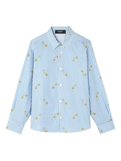Versace Kids' Striped Button-up Shirt In Blue