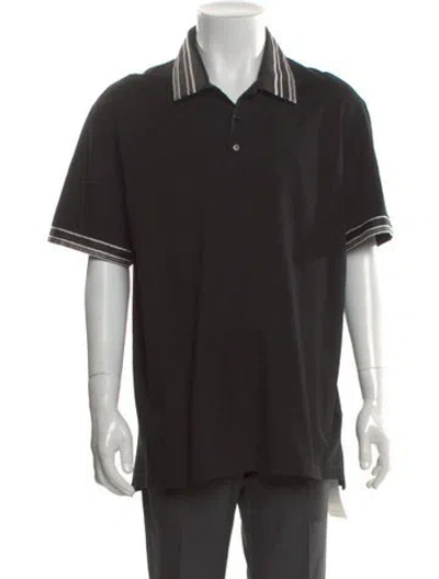 Pre-owned Versace Striped Collar Polo Shirt In Black