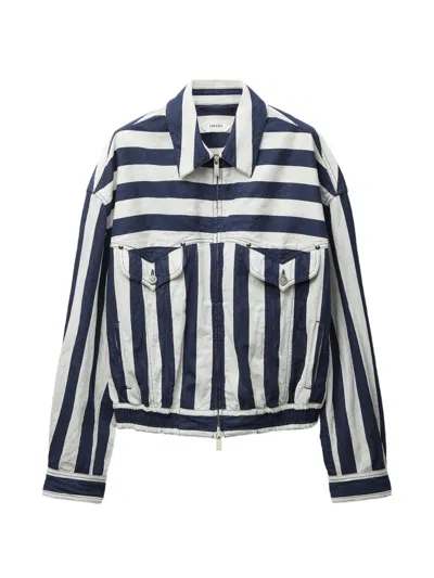 Versace Striped Cotton Denim Blouson In Multi