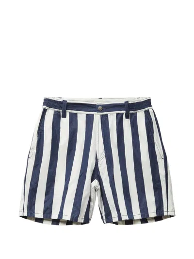 Versace Striped Cotton Denim Shorts In Multi