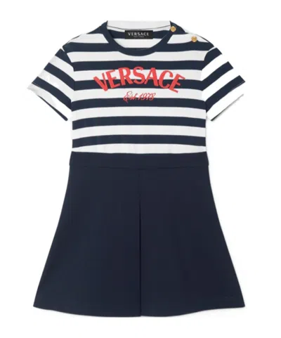 Versace Striped Cotton Dress In Black