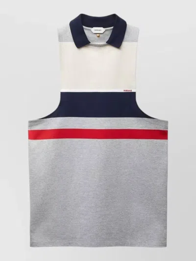 Versace Striped Cotton Jersey Tank Mini Dress In Gray
