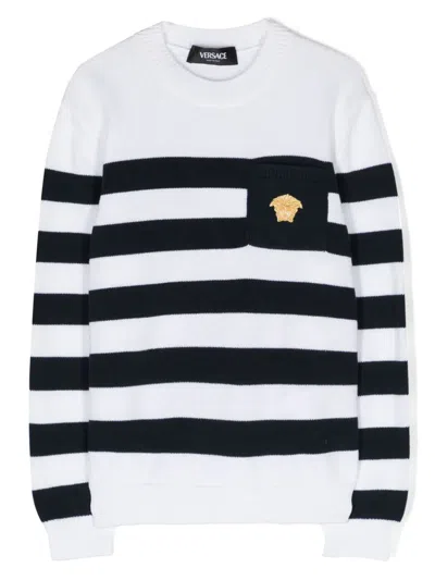Versace Kids' Striped Cotton Jumper In Black
