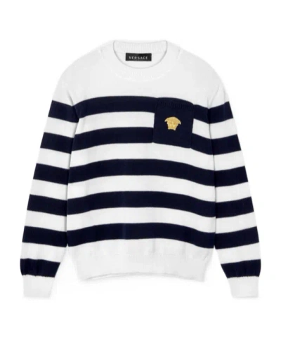 Versace Striped Cotton Jumper In White