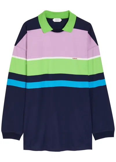 Versace Color-block Striped Long-sleeve Cotton Mini Dress In Multi