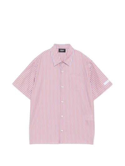 Versace Kids' Striped Cotton-poplin Shirt In Pink