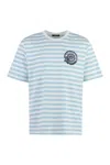 Versace Striped Cotton T-shirt For Men In Light Blue