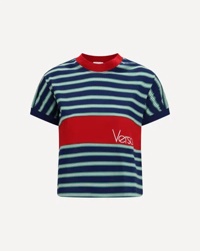 Versace Striped Cotton T-shirt In Blue