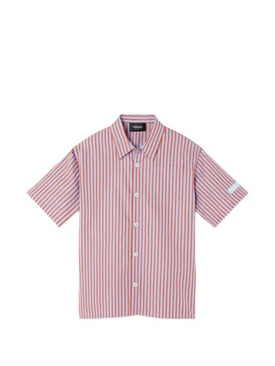 Versace Kids' Striped Cotton-poplin Shirt In Purple