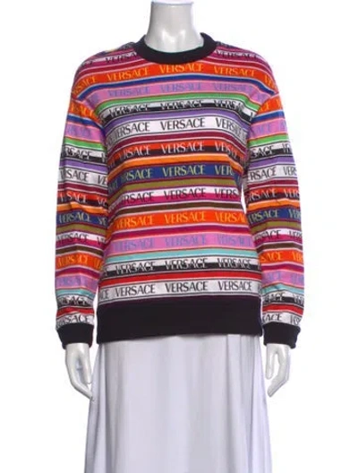 Pre-owned Versace Striped Crew Neck Sweater In Black