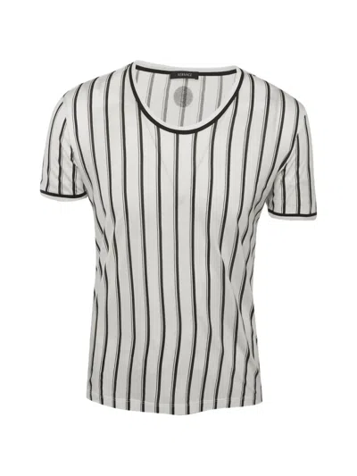 Pre-owned Versace Striped Crew-neck T-shirt In White