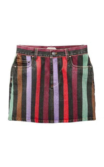 Versace Striped Denim Mini Skirt In Gray