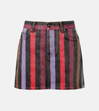 Versace Striped Denim Miniskirt In Multi