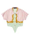 Versace Striped Embroidered Cropped Shirt In Pink