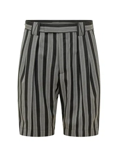 Versace Striped Formal Shorts In Neutral