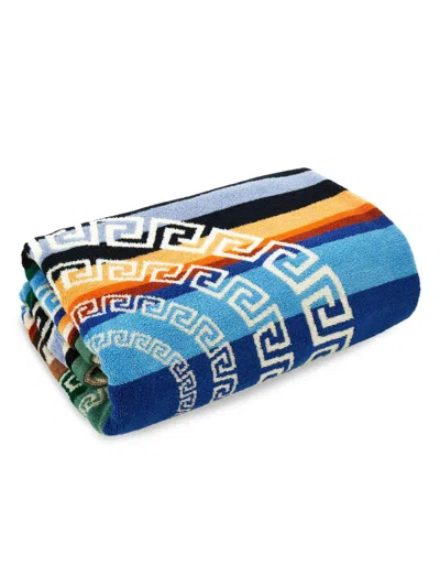 Versace Striped Greca Cotton Jacquard Cotton Beach Towel In Multi