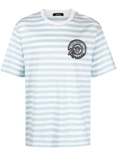 VERSACE VERSACE STRIPED JERSEY FABRIC T-SHIRT + EMBROIDERED NAUTICAL EMBLEM CLOTHING