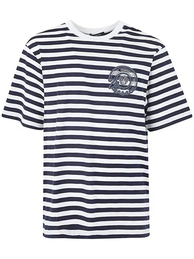 Versace Striped Jersey Fabric T-shirt + Embroidered Nautical Emblem Clothing In White