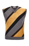 Versace Striped Knit Suede Sweater Vest In Multi