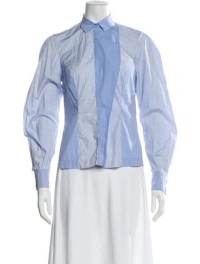 Pre-owned Versace Striped Long Sleeve Blouse In Blue