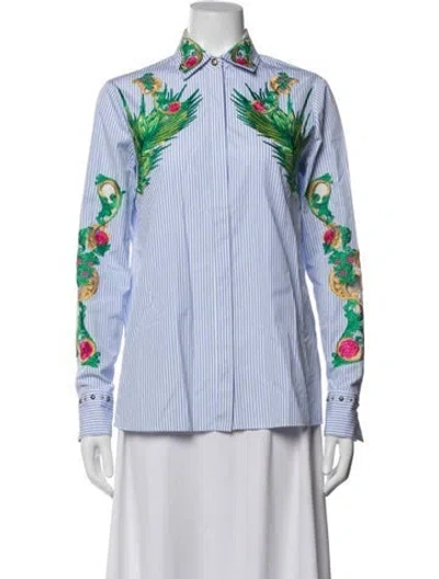 Pre-owned Versace Striped Long Sleeve Button-up Top In Blue/white