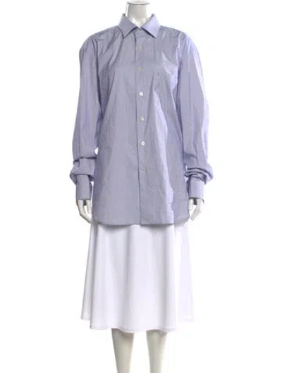 Pre-owned Versace Striped Long Sleeve Button-up Top In Purple