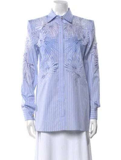 Pre-owned Versace Striped Long Sleeve Button-up Top W/ Tags In Blue