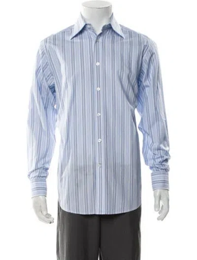 Pre-owned Versace Striped Long Sleeve Dress Shirt In Blue