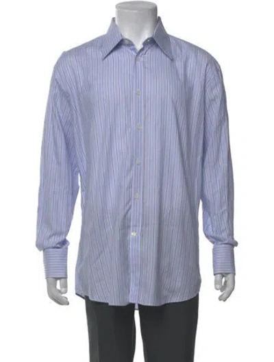 Pre-owned Versace Striped Long Sleeve Dress Shirt In Blue