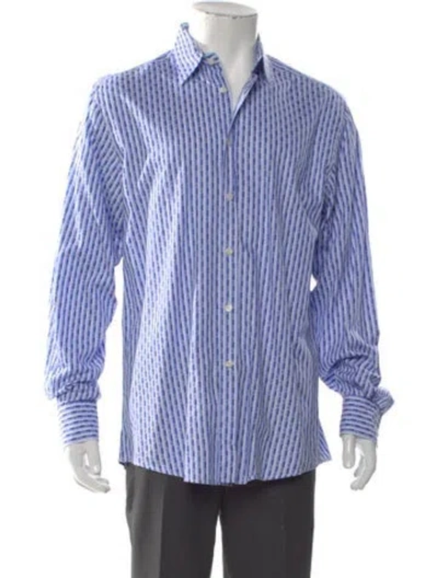 Pre-owned Versace Striped Long Sleeve Dress Shirt In Blue