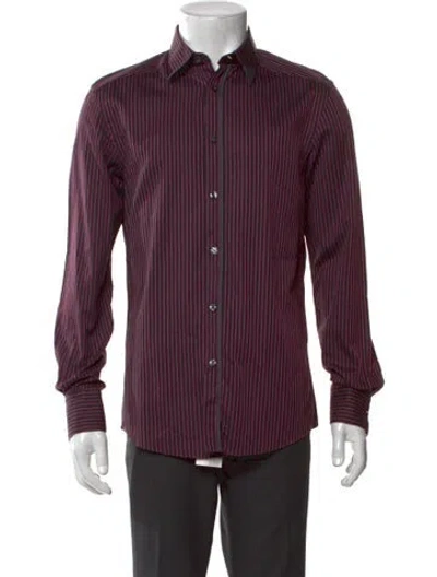 Pre-owned Versace Striped Long Sleeve Dress Shirt In Burgundy