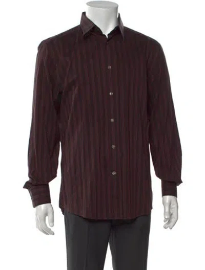 Pre-owned Versace Striped Long Sleeve Dress Shirt In Purple