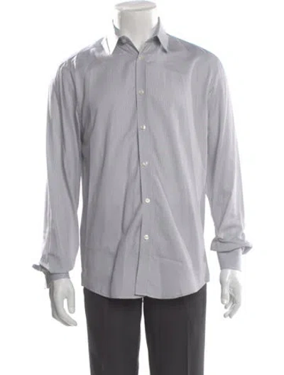 Pre-owned Versace Striped Long Sleeve Dress Shirt In White