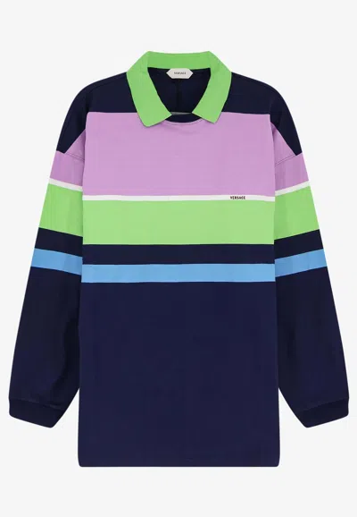 Versace Striped Long-sleeved Polo T-shirt In Multi