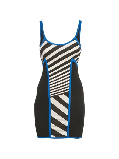 Pre-owned Versace Striped Mini Dress In Black