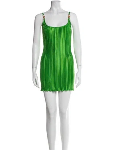 Pre-owned Versace Striped Mini Dress In Green