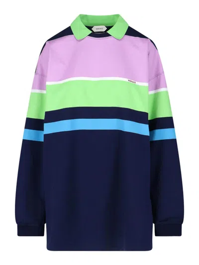 Versace Color-block Striped Long-sleeve Cotton Mini Dress In Multi