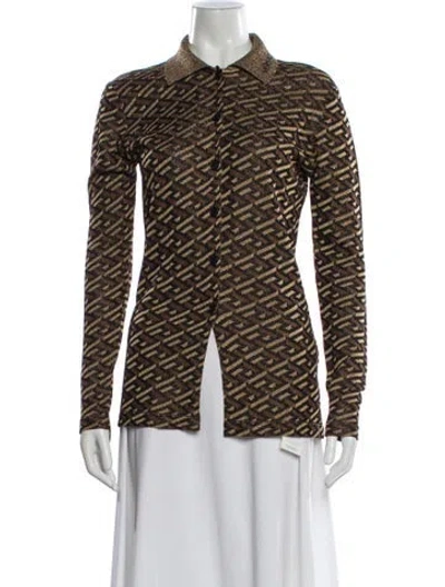 Pre-owned Versace Striped Mock Neck Sweater In Brown