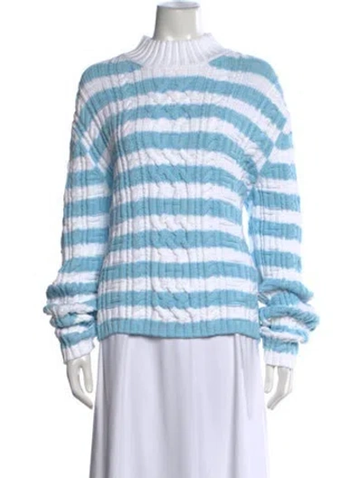 Pre-owned Versace Striped Mock Neck Sweater W/ Tags In Blue/white