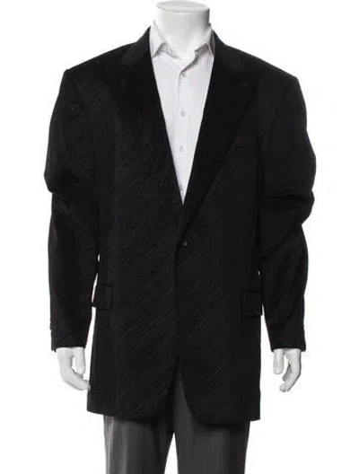 Pre-owned Versace Striped Overcoat In Black
