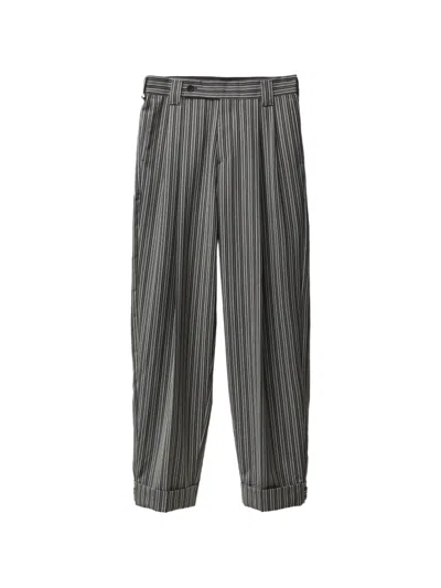 Versace Pinstripe Wool Oversized Pants In Gray