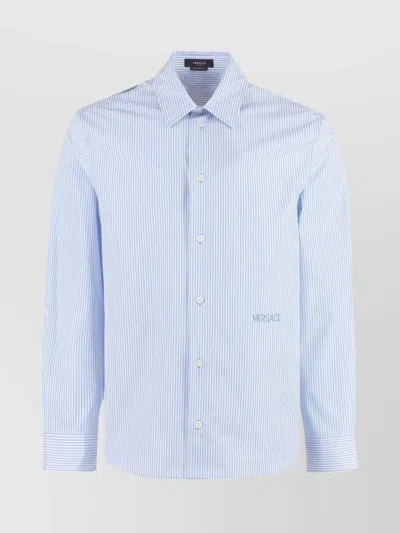 Versace Striped Pointed Collar Shirt In Blue