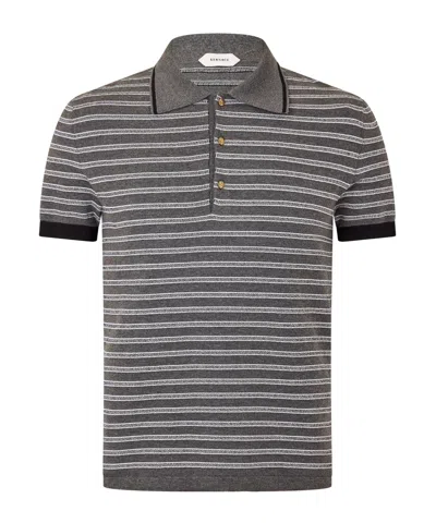 Versace Jacquard Cotton-blend Knit Polo In Gray