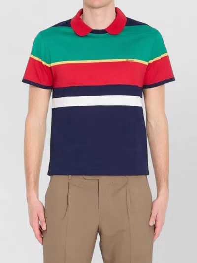 Versace Striped Polo Shirt Silk Nylon Blend In Multi
