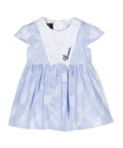 Versace Striped Poplin Dress In Blue