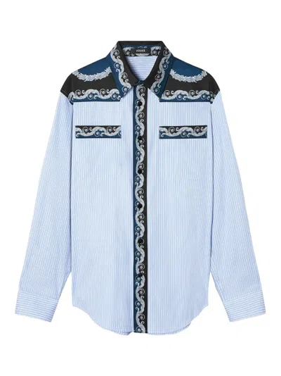 Versace Striped-print Shirt In Blue